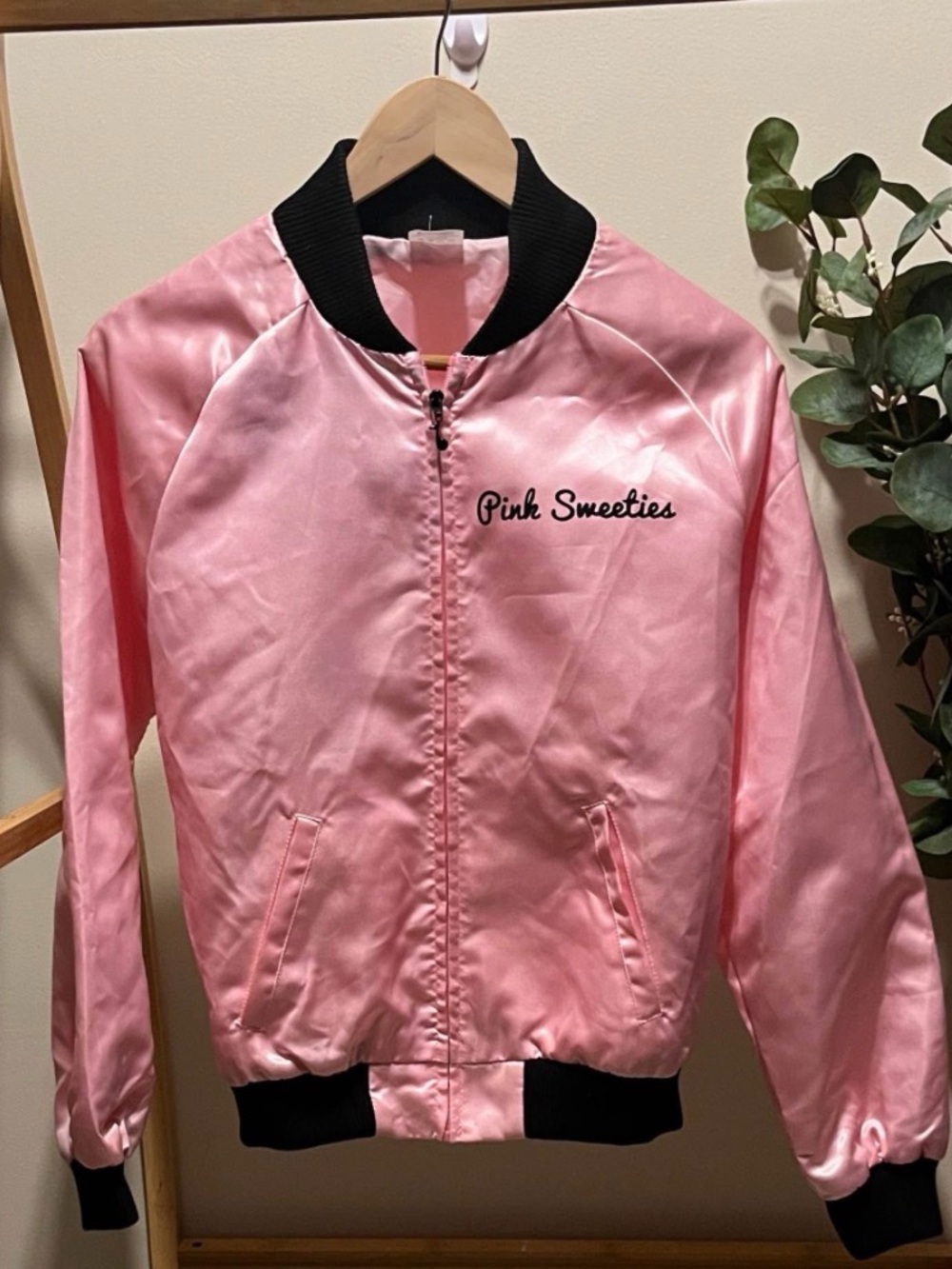 Spirit of Halloween Pink Satin Bomber Jacket with Black Trim
